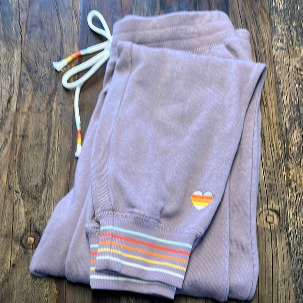 PJ Salvage Lavender Lounge Pants with Striped Cuffs